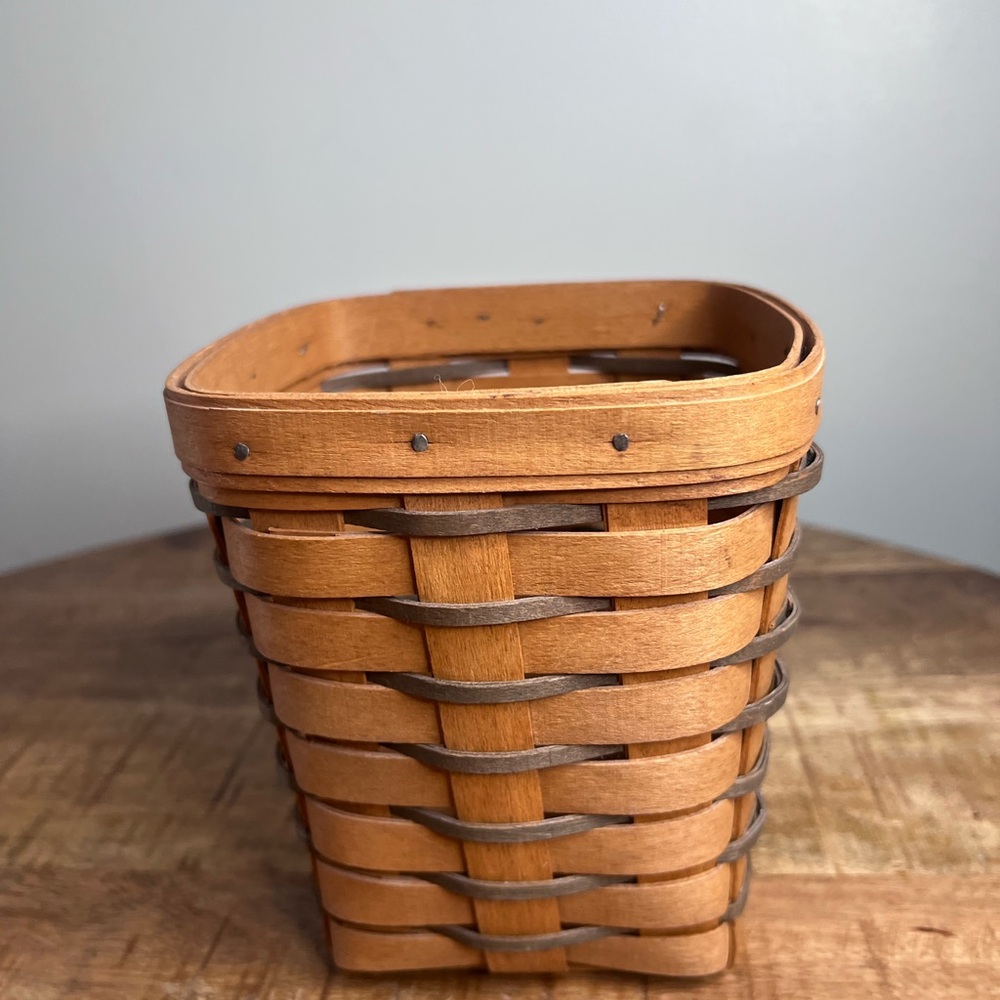 Longaberger Two-Tone Woven Wood Basket - Light and Dark Brown